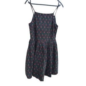 Bailey blue cherry print black polka dot pinup dress retro rockabilly Sz L